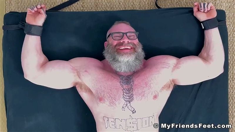 Bearded huge hunk with glasses tickle tormented by his dom