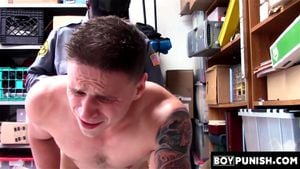 Hot inked thief's raw bareback fucking by a horny officer's massive black dick