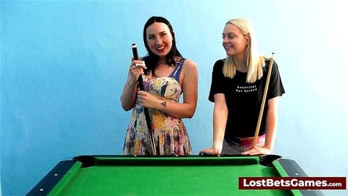 Bella Angel porn video – Big-boobed hotties playing a strip game of billiards