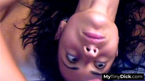 Mytinydick porn video – Sexy brunette teen sucking his small pathetic dick
