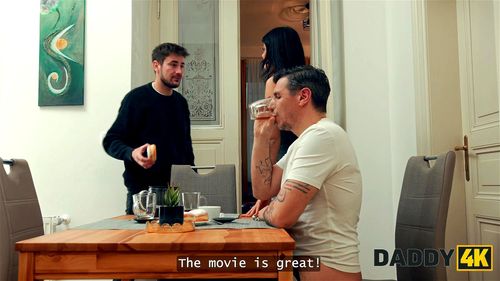DADDY4K. Small-titted brunette is PROFESSIONALLY CHEATING on her BF in the next room