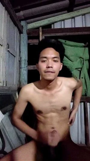 Asian horny man jerk his big dick so horny