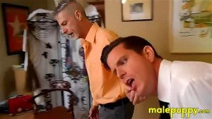 Jeff Drizzle wanks his cock while his stepdad Richard Lennox LICKS HIS EAR