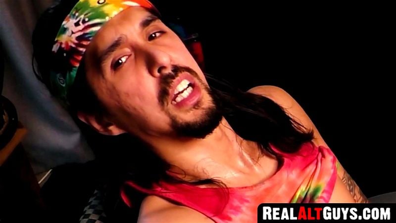 Sexy punk rock buddy enjoys hot and passionate solo stroking