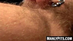 Hairy Christian Matthews sniffs his pit as dick swells big