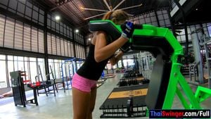 Butt workout in the gym for Thai girlfriend and sex at home