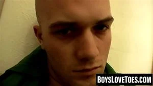 Horny Bryce shows sexy feet while jerking his leaking cock