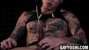 Japanese jock Kawasaki sounds cock with steel rod