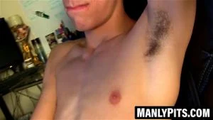 Skinny blond Atlas Evan wanks hard until hot cum spurts