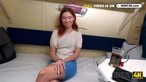 HUNT4K. Having fun in a train with a redhead who likes striptease and sucking strangers’ dicks