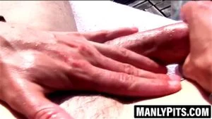 Horny tatted Gage Sin sniffs pits while stroking his meat