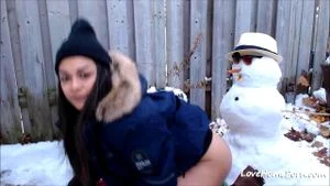 Teen gets fucked by snowman