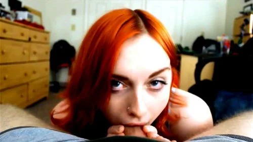 ginger, cum in mouth, pierced, blowjob