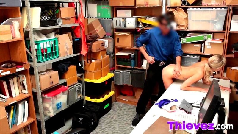 Blonde girl thief punished by banging in office