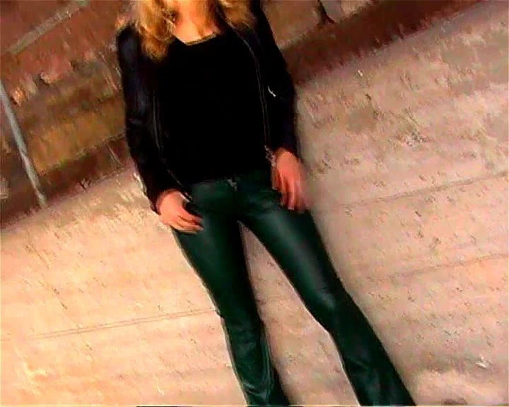 green leather pants blow job