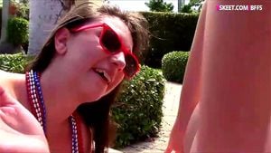 Two hot teen besties pussy pounded in fourth of July