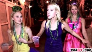 Sexy friends fuck at mardi gras