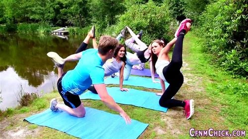 outdoor, group, yoga, handjob