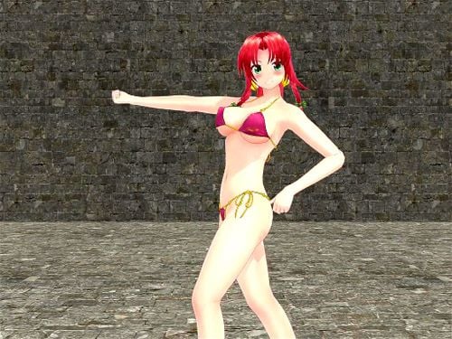 3d animated, solo, red head, swim suit