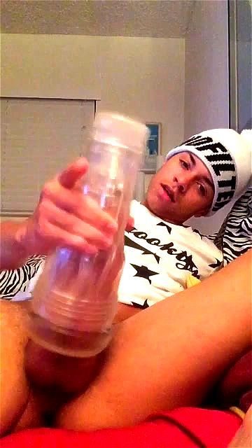 Latino Twink Jerks with Fleshlight and Cums