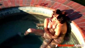 Slutty lesbos Nina and Ellena making out in pool