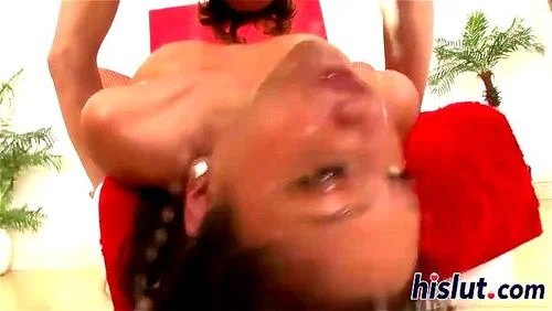 Vicky Chase deepthroating two big dicks