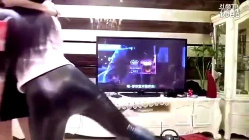 Chinese girls grind and dance in shiny black leggings