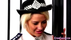 Kinky policewomen tugging