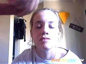 Stupid girl getting jizzed in front of the webcam