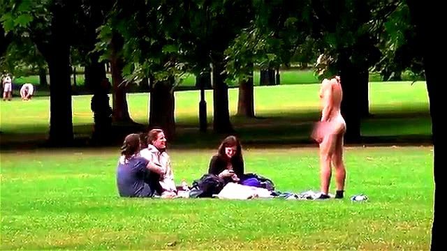 Naked guy fucks girl in park