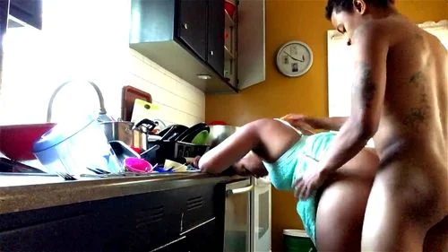 Pounding his sister's friend in the kitchen