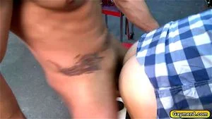 Body shop gay blowjob and anal fuck