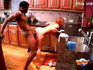 guy films his horny wife fucking lover's giant BBC in kitchen