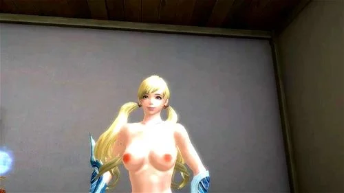 blonde, big tits, game, 3d