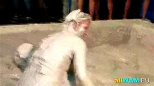 Kinky lesbian mud wrestling session