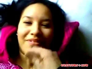 Chubby sweet Asian babe getting a massive facial in closeup