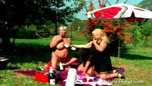 Wild old lesbian outdoor action