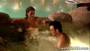 Amateur swinger couples fuck in the jacuzzi for reality show