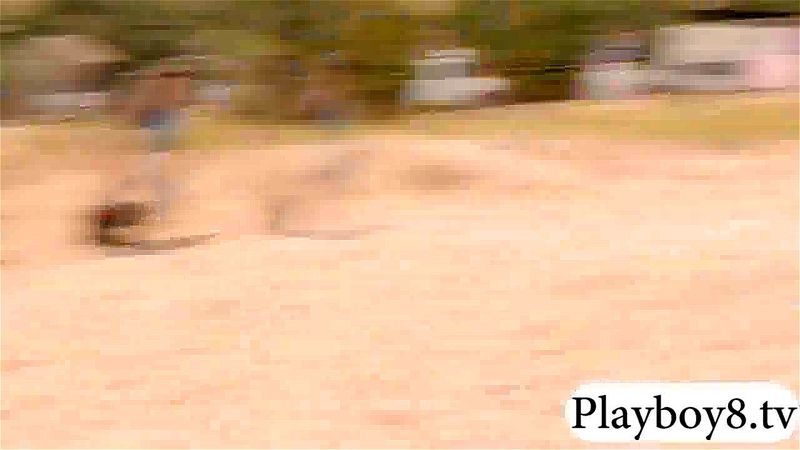 Badass playmates sandboarding and biking while all naked