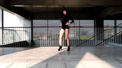 asian, small tits, black dress, dance cover