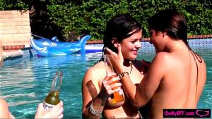 Wild pool party turns into lesbian action with sexy besties thumbnail