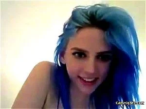 Blue Haired Teen shows her big boobies