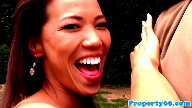 Asian realtor ball and cocksucking outdoors