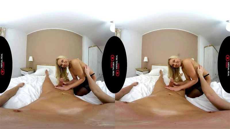 Blond in black lingerie VR