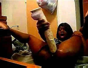 Classic Ebony Masturbating with Huge Dildo