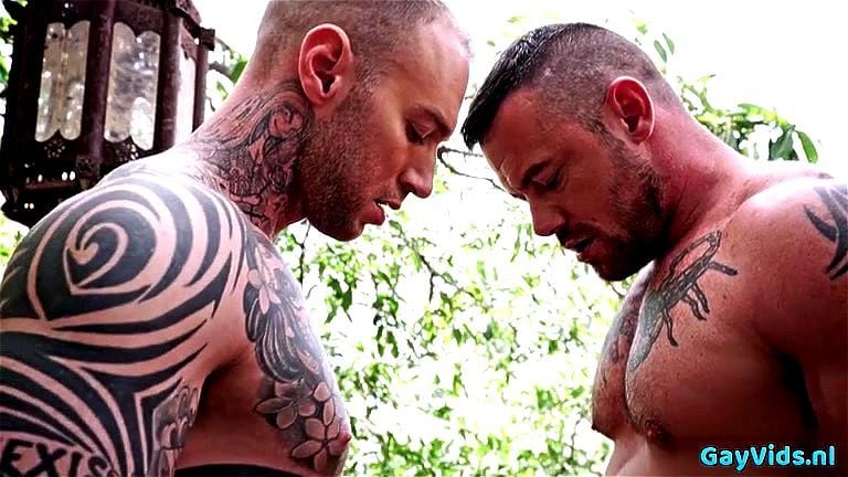 Tattoo gay domination with cumshot