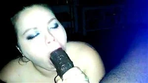 Fatty girl doing slobbering blowjob to a black guy