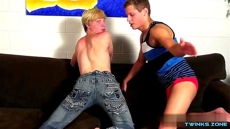 Brunette twinks spanking with cumshot