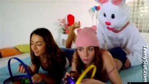 Pervy StepBro Likes Fucking Threesome With Me And My Horny BFF In Easter Bunny Uniform