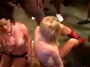 Lesbian slutwives sucking off a room full of bbcs